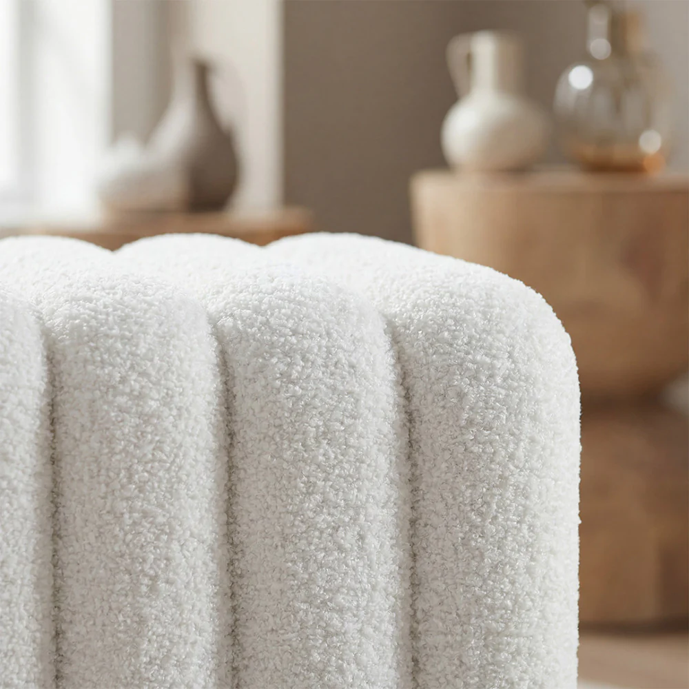 Leto - Pouf Rembourré - Tissu Bouclette - Blanc - Image 6