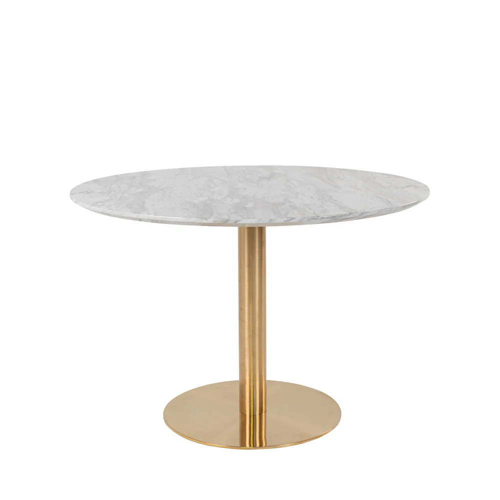 Bolzano - Table À Manger 4 Personnes Ronde - Effet Marbre - Blanc - Image 2