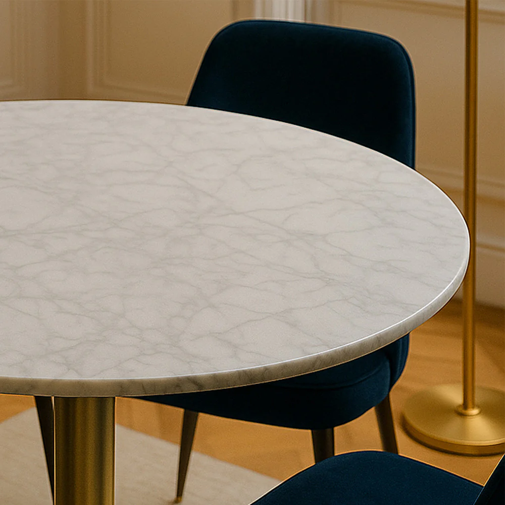 Bolzano - Table À Manger 4 Personnes Ronde - Effet Marbre - Blanc - Image 4