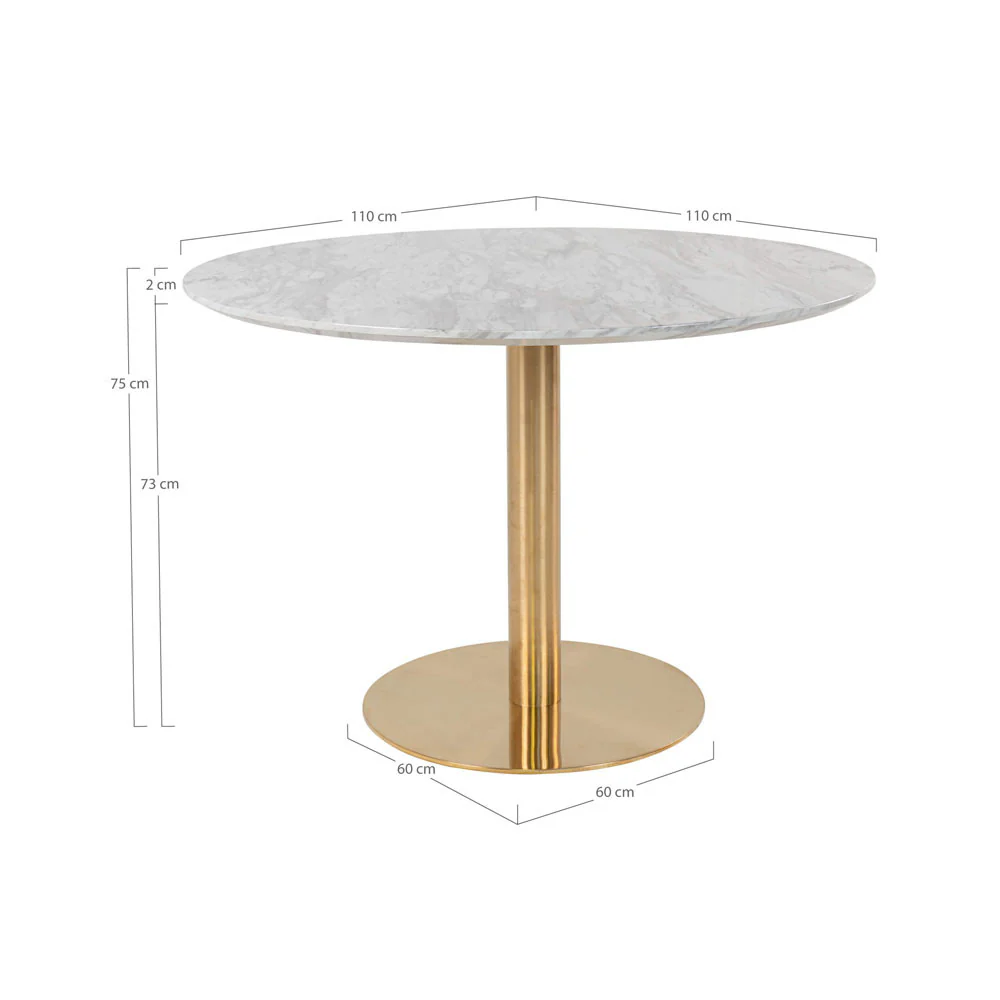 Bolzano - Table À Manger 4 Personnes Ronde - Effet Marbre - Blanc - Image 8