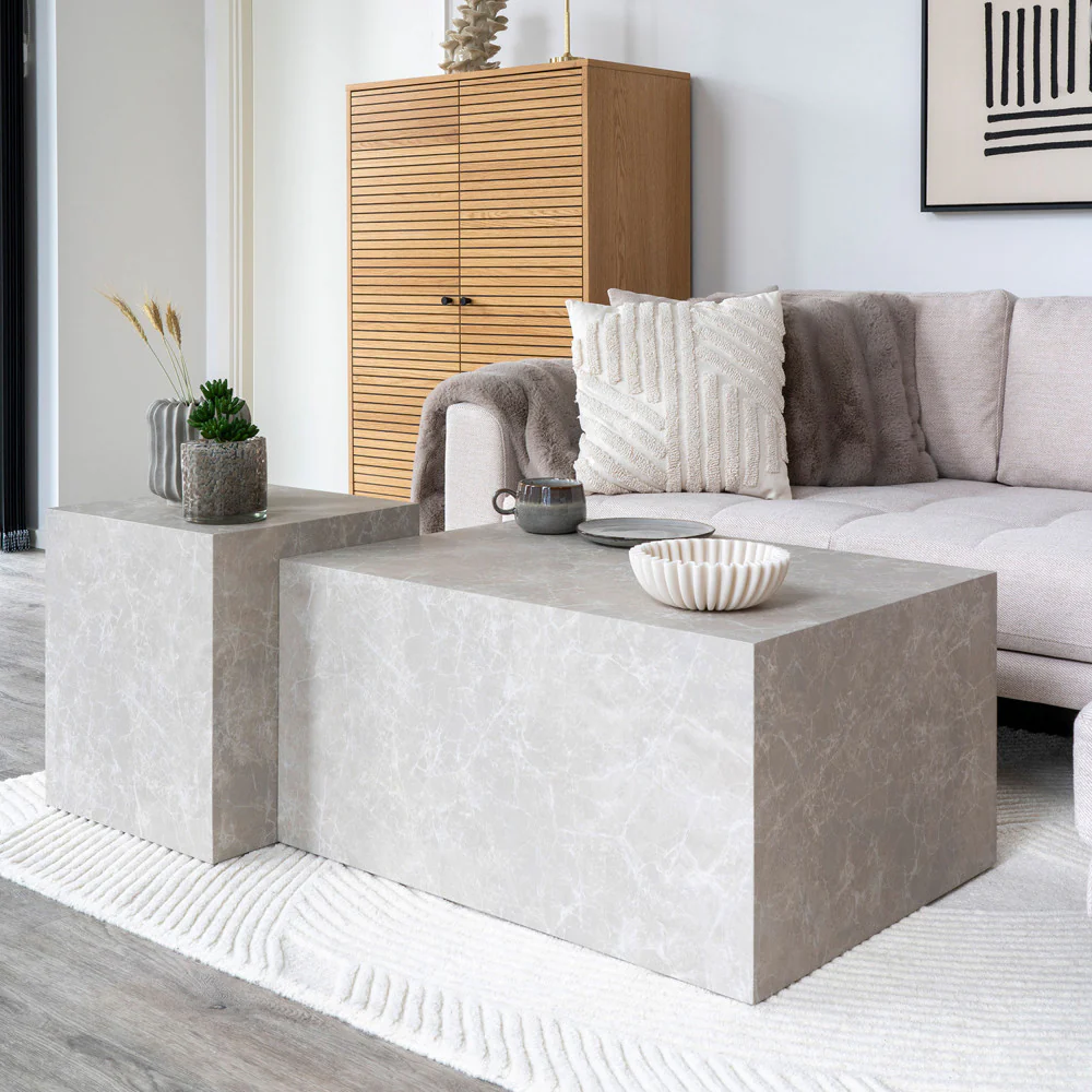 Prague - Table D'appoint - Effet Marbre - Beige - Image 4