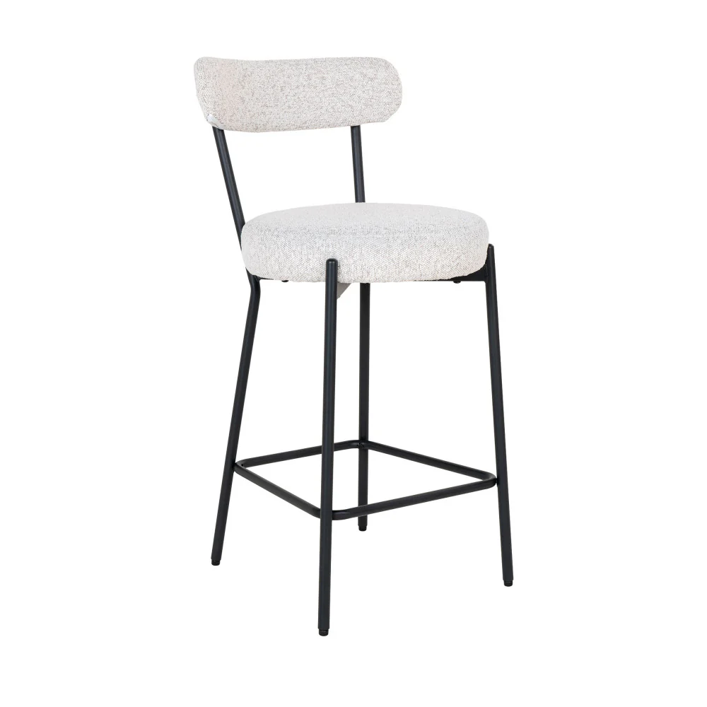 Badalona - Tabouret De Bar - Tissu Bouclette & Métal - Écru - Image 2