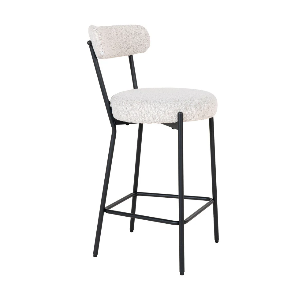 Badalona - Tabouret De Bar - Tissu Bouclette & Métal - Écru - Image 3