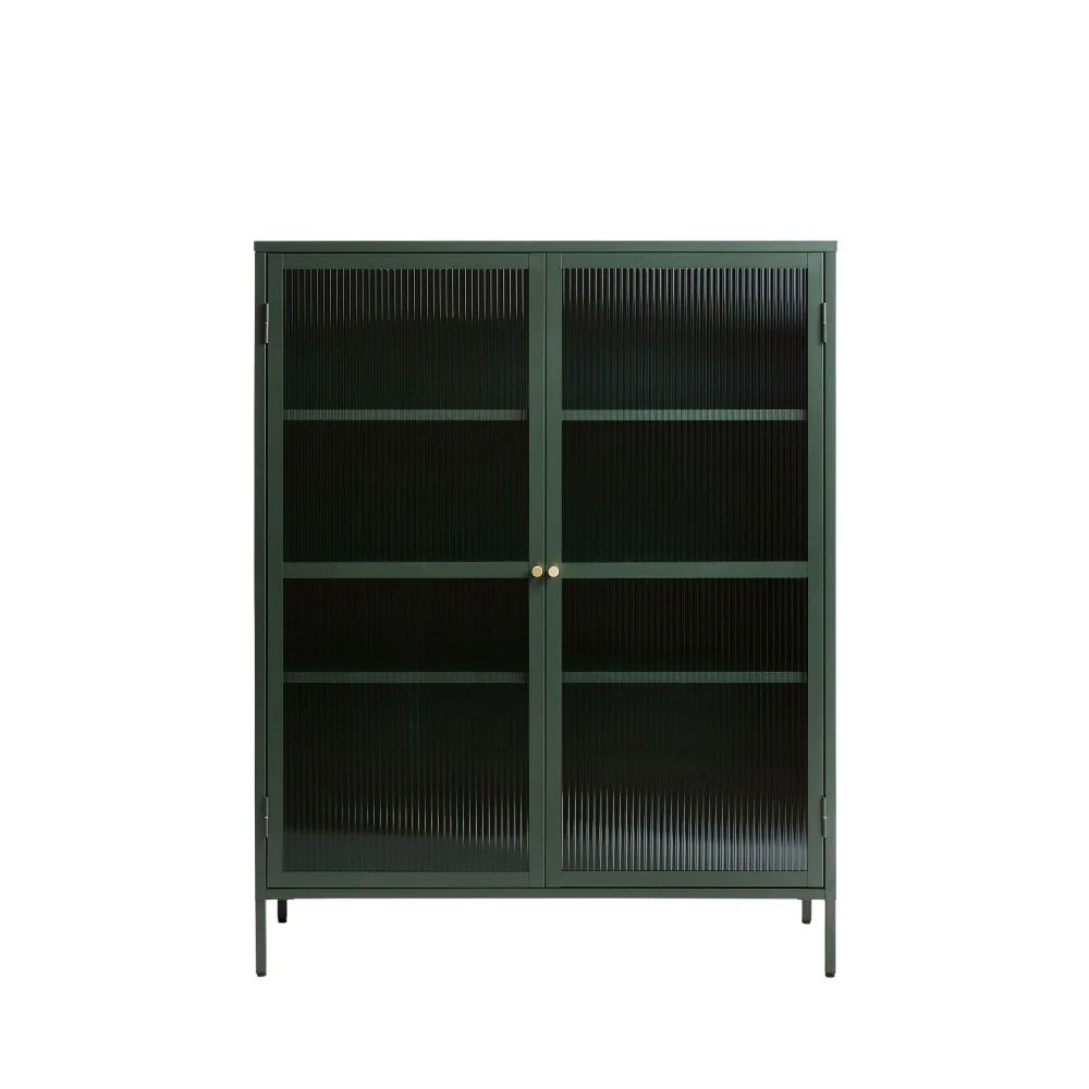 Bjorn - Vaisselier 2 Portes - Verre Strié & Métal - Vert foncé - Image 2