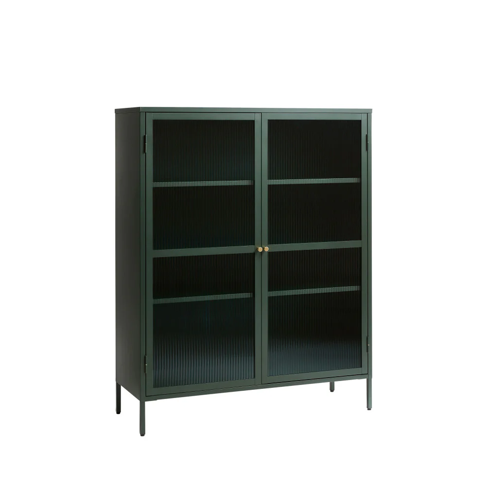 Bjorn - Vaisselier 2 Portes - Verre Strié & Métal - Vert foncé - Image 3