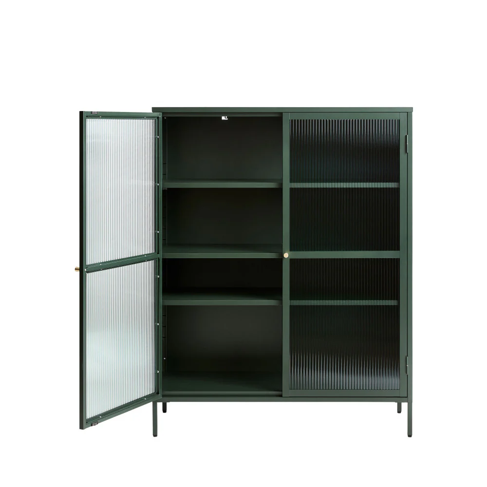 Bjorn - Vaisselier 2 Portes - Verre Strié & Métal - Vert foncé - Image 4