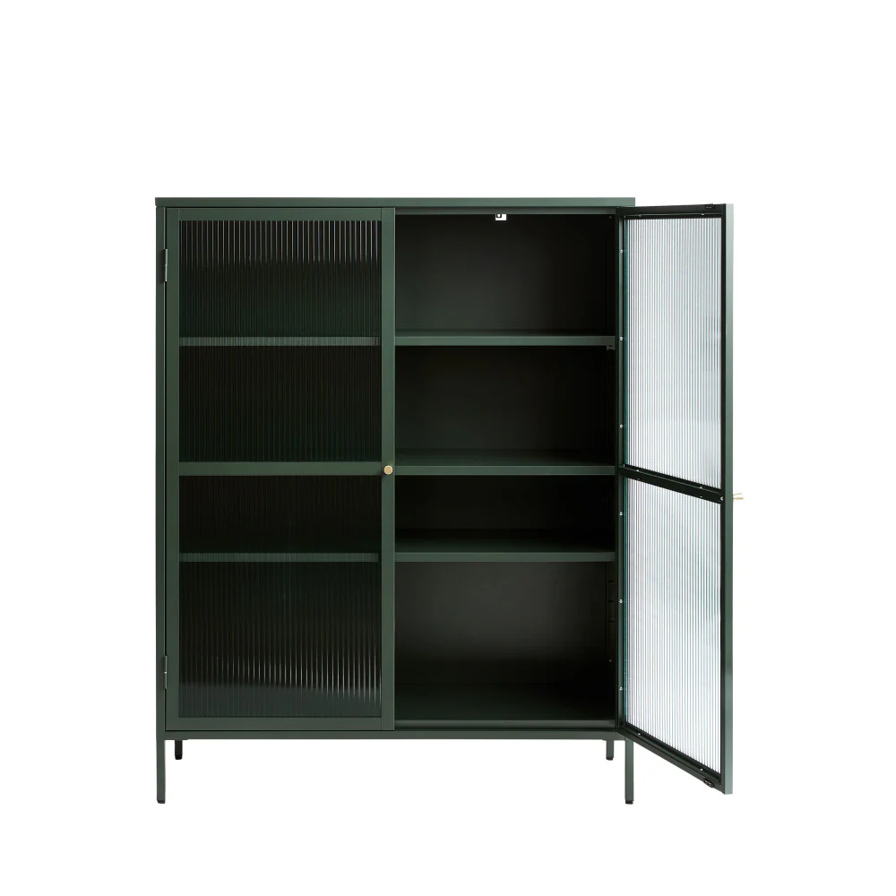 Bjorn - Vaisselier 2 Portes - Verre Strié & Métal - Vert foncé - Image 5
