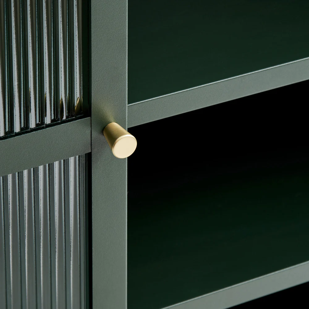 Bjorn - Vaisselier 2 Portes - Verre Strié & Métal - Vert foncé - Image 7