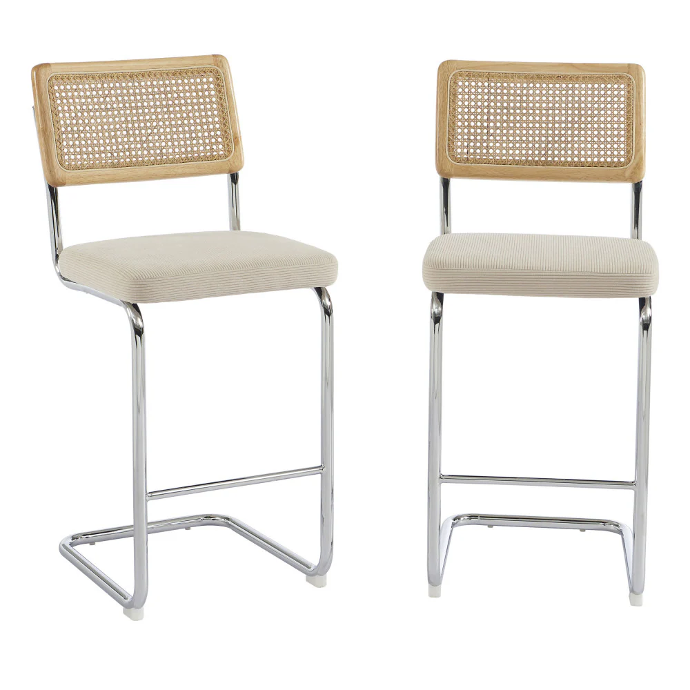 Skana - Lot De 2 Chaises De Bar - Velours Côtelé - Beige - Image 2