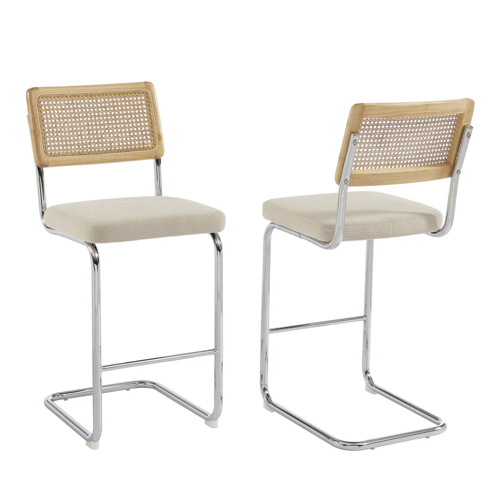 Skana - Lot De 2 Chaises De Bar - Velours Côtelé - Beige - Image 5