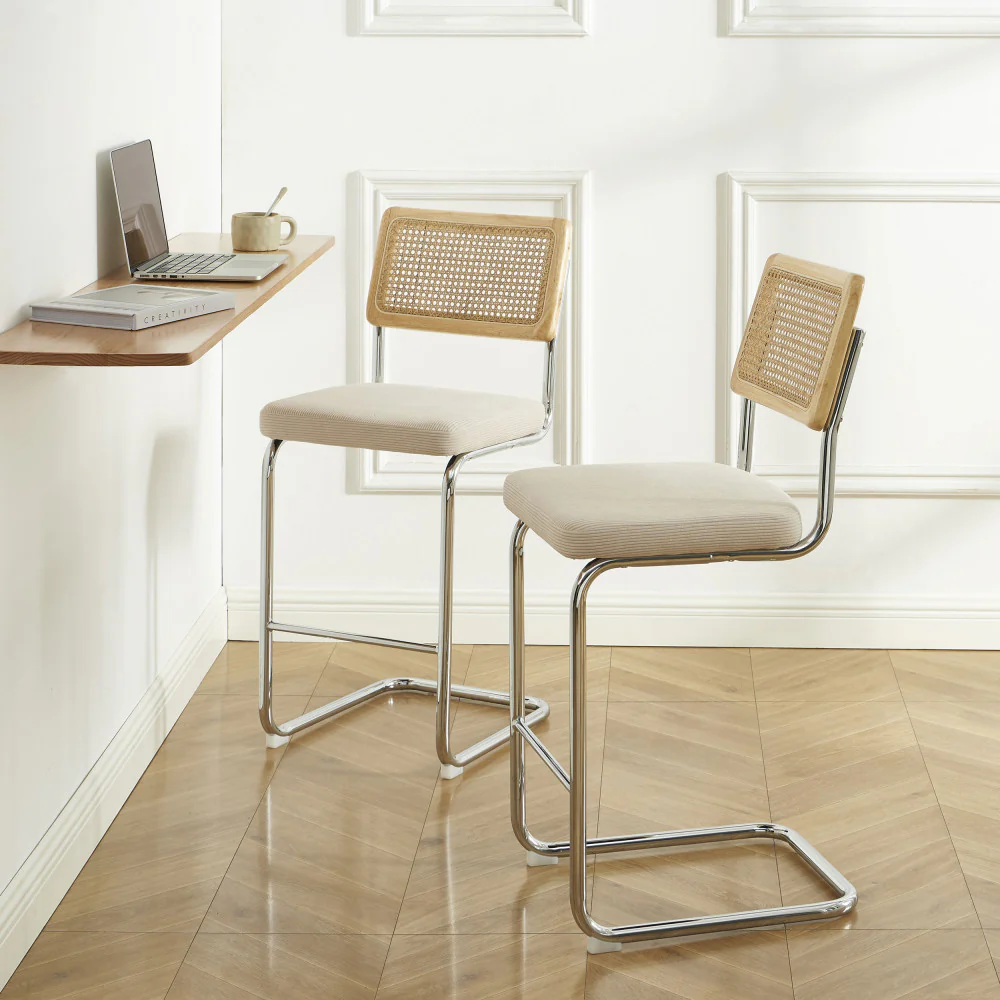 Skana - Lot De 2 Chaises De Bar - Velours Côtelé - Beige - Image 8