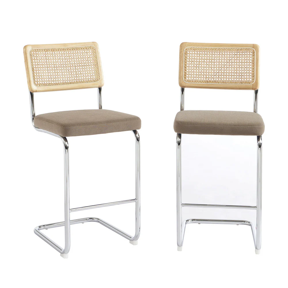 Skana - Lot De 2 Chaises De Bar - Velours Côtelé - Taupe - Image 2