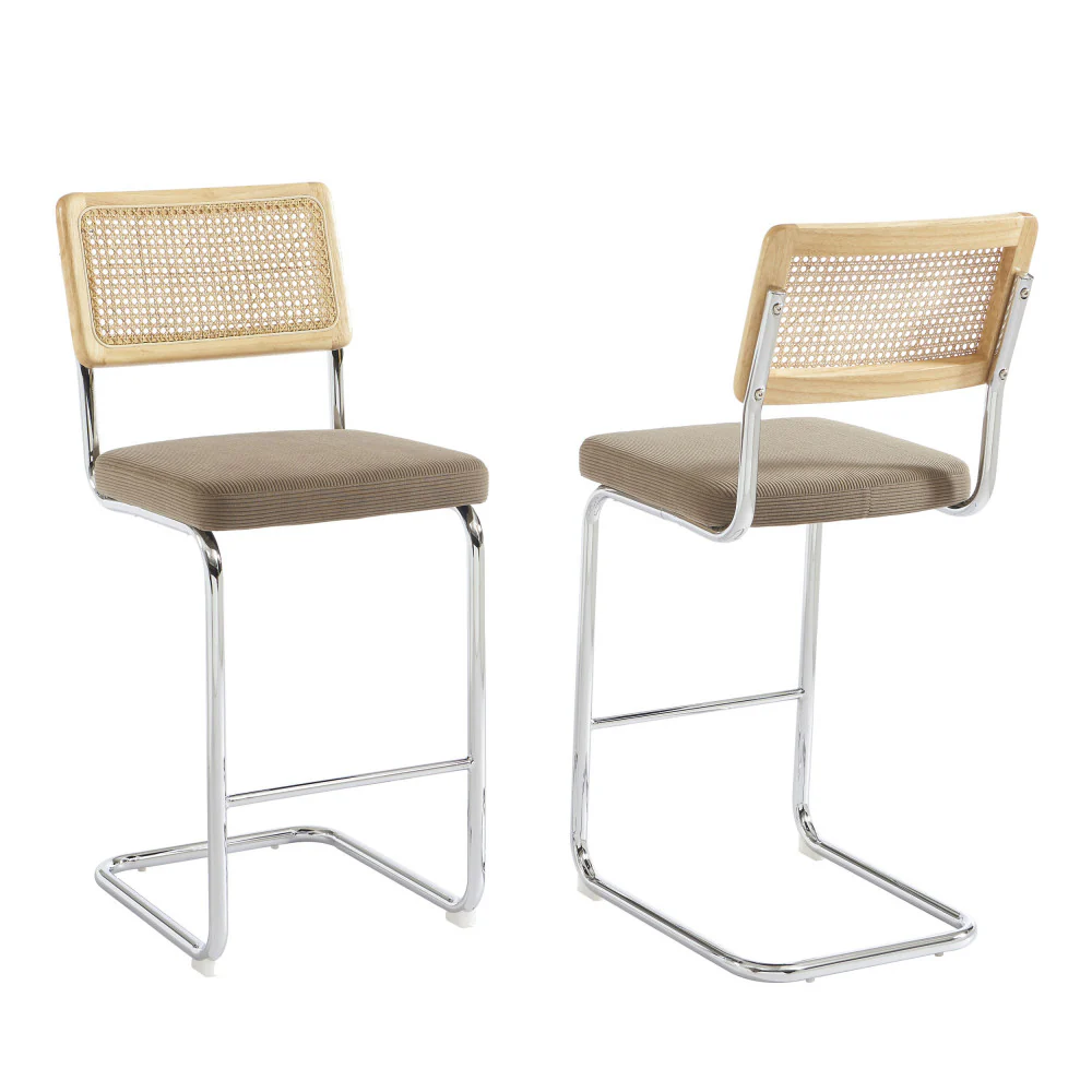 Skana - Lot De 2 Chaises De Bar - Velours Côtelé - Taupe - Image 5
