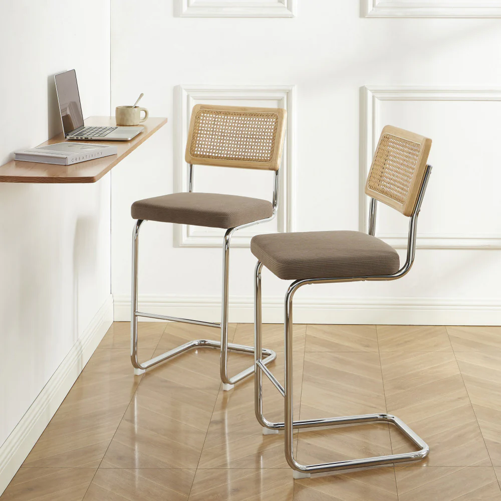 Skana - Lot De 2 Chaises De Bar - Velours Côtelé - Taupe - Image 8