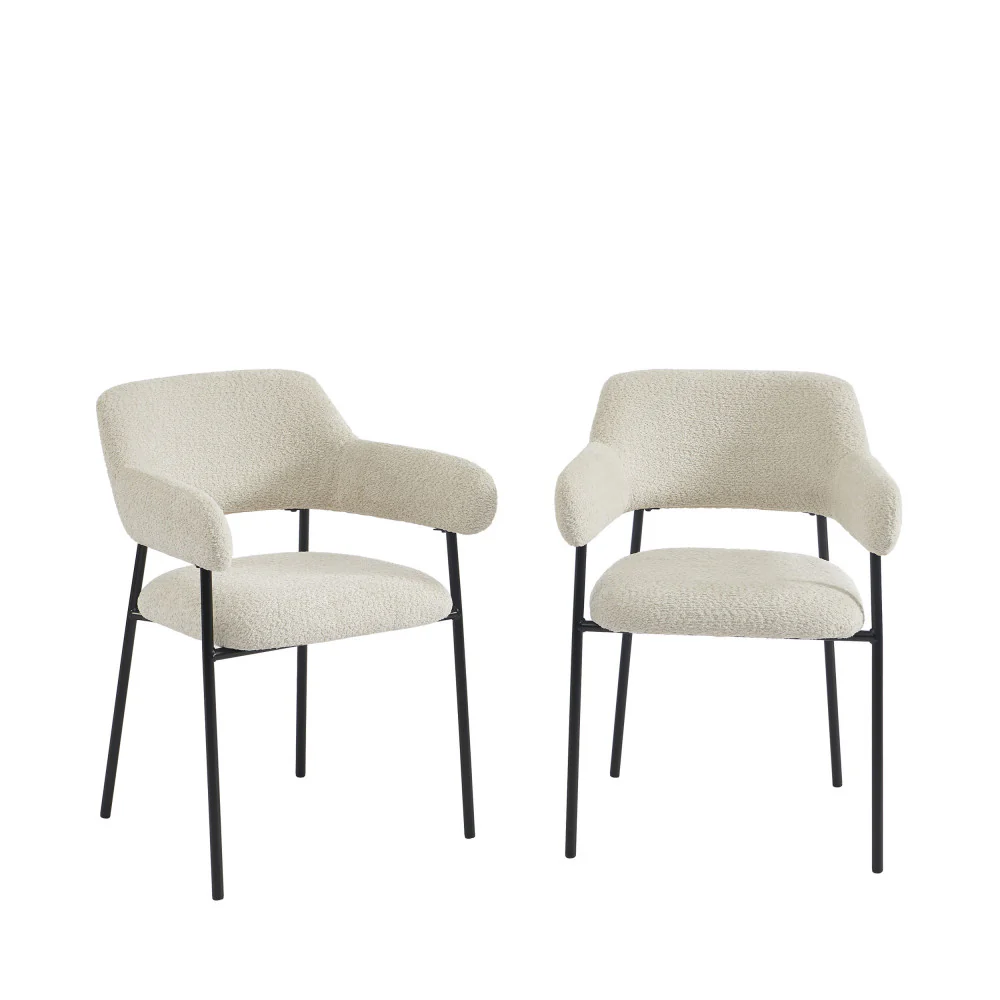 Céleste - Lot De 2 Fauteuils De Table - Tissu & Métal - Écru - Image 2