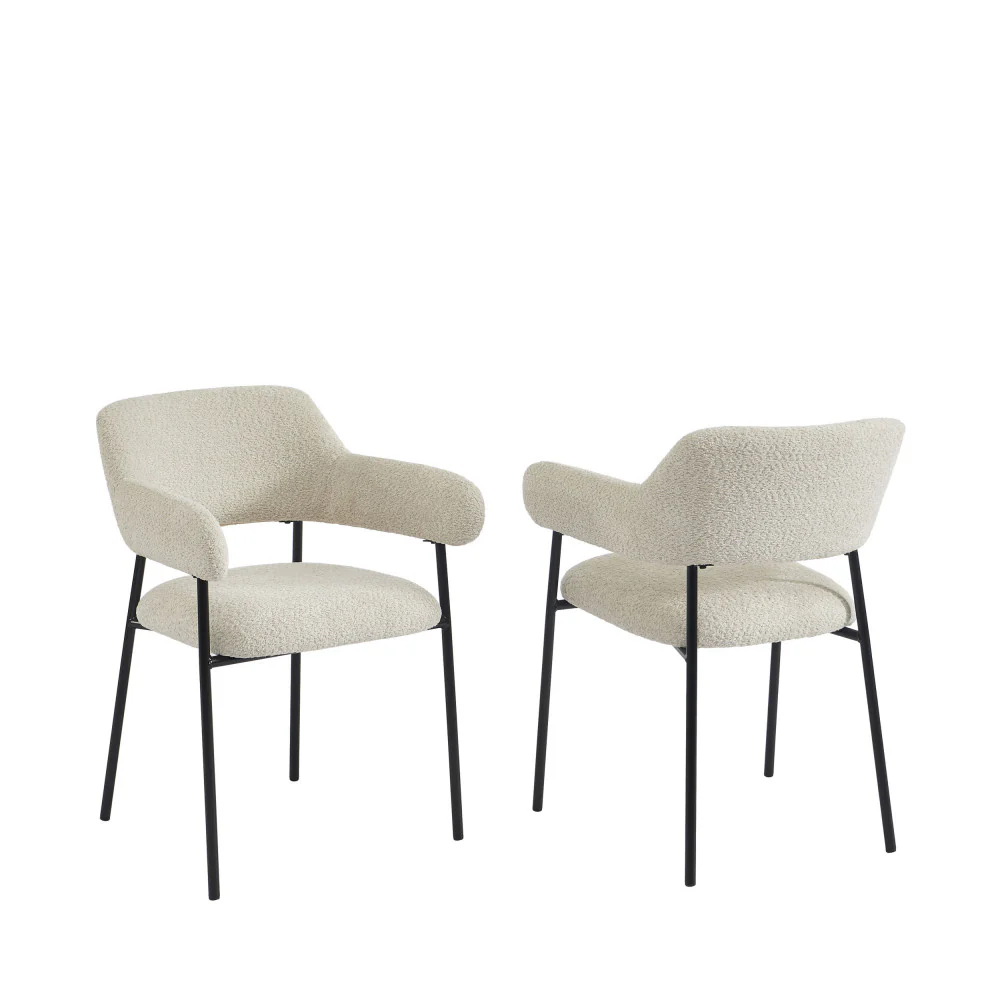 Céleste - Lot De 2 Fauteuils De Table - Tissu & Métal - Écru - Image 6