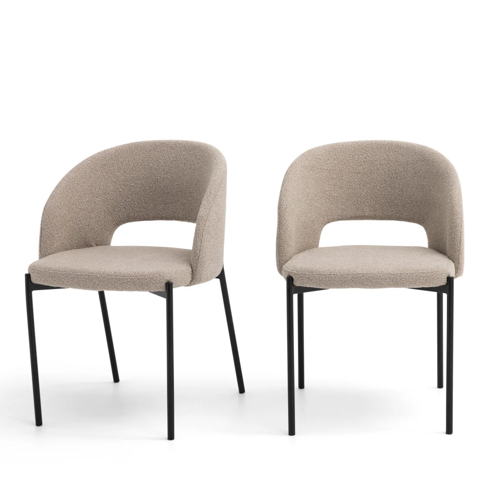 Soren - Lot De 2 Chaises - Tissu Bouclette & Métal - Beige chiné - Image 2