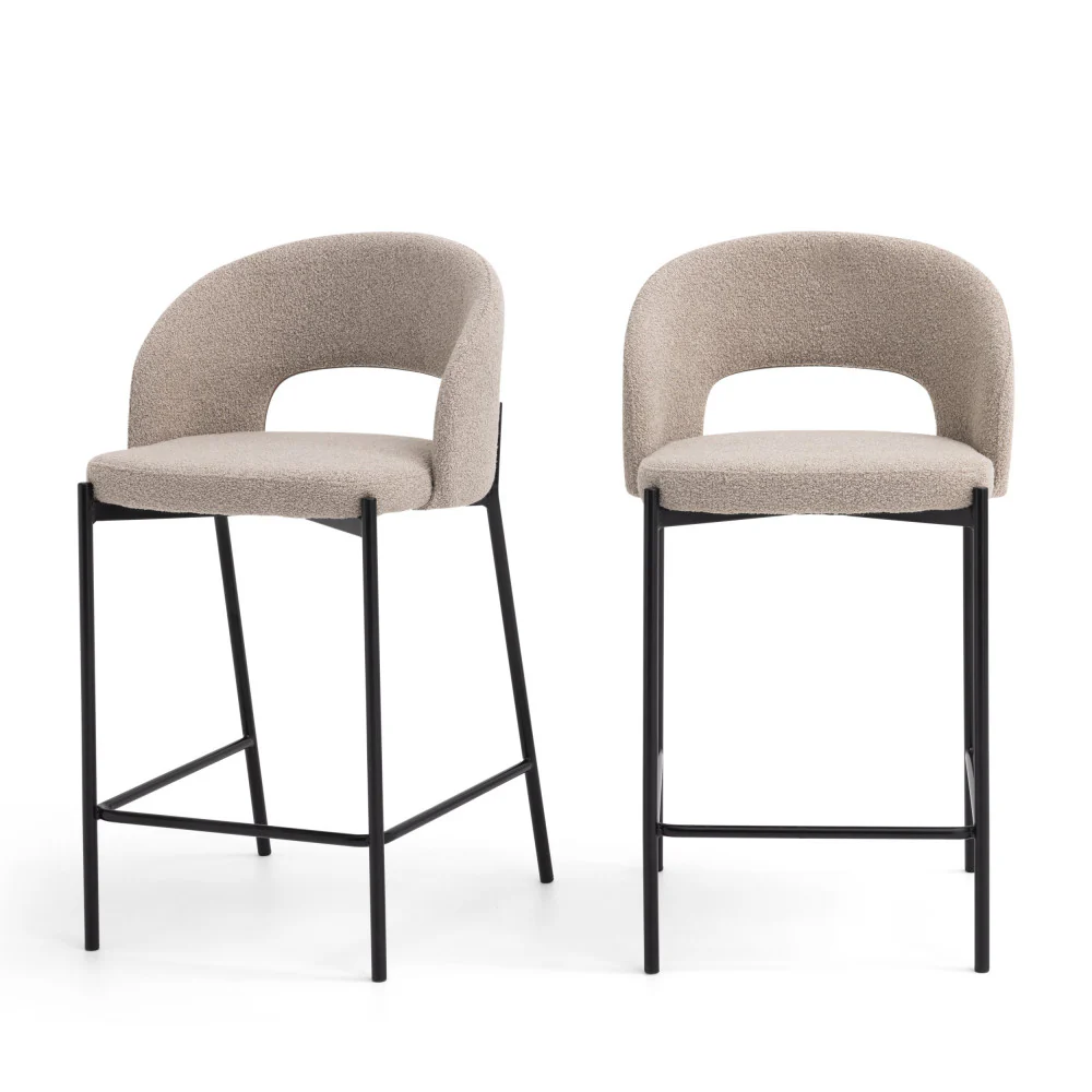 Soren - Lot De 2 Chaises De Bar - Tissu Bouclette & Métal - Beige chiné - Image 2