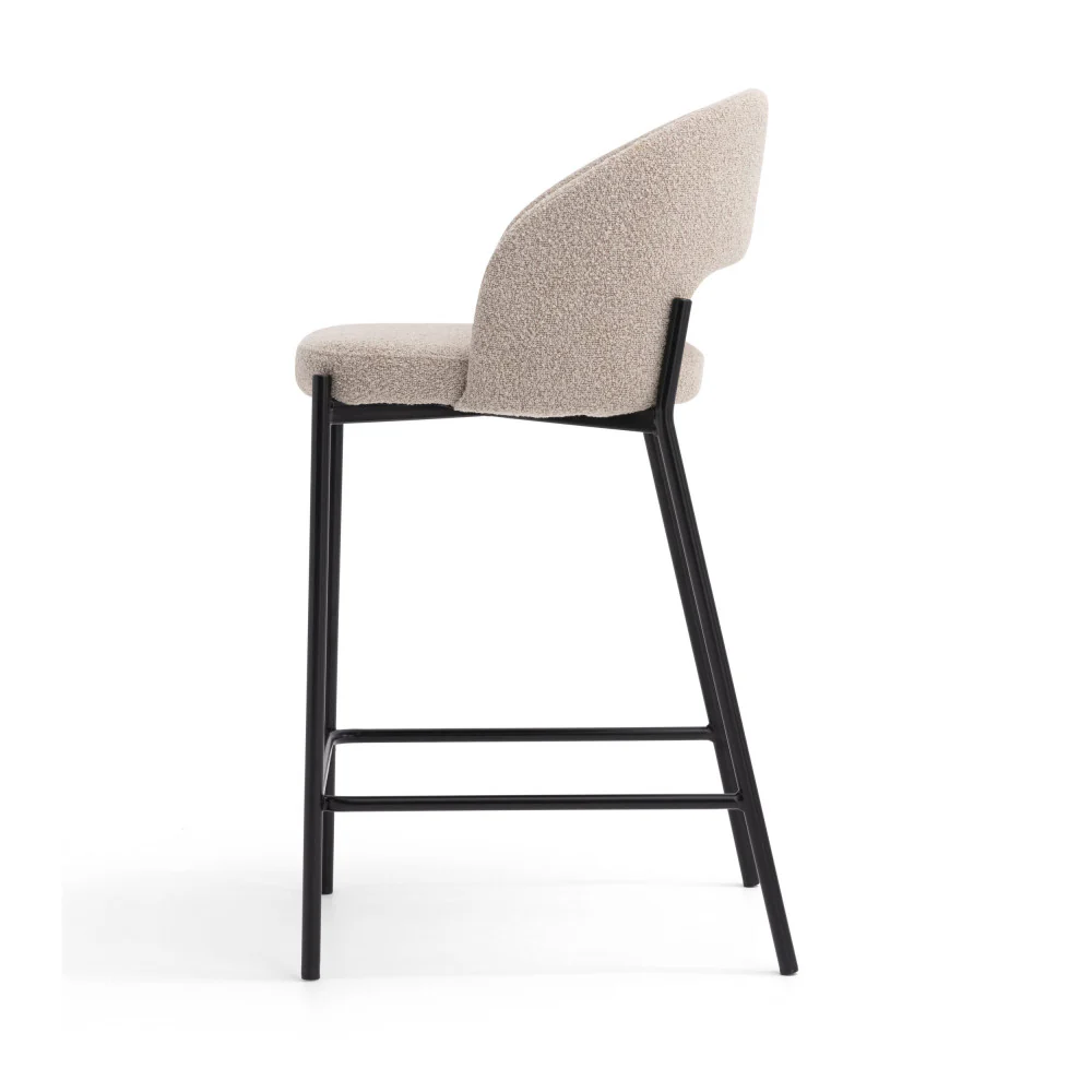 Soren - Lot De 2 Chaises De Bar - Tissu Bouclette & Métal - Beige chiné - Image 3