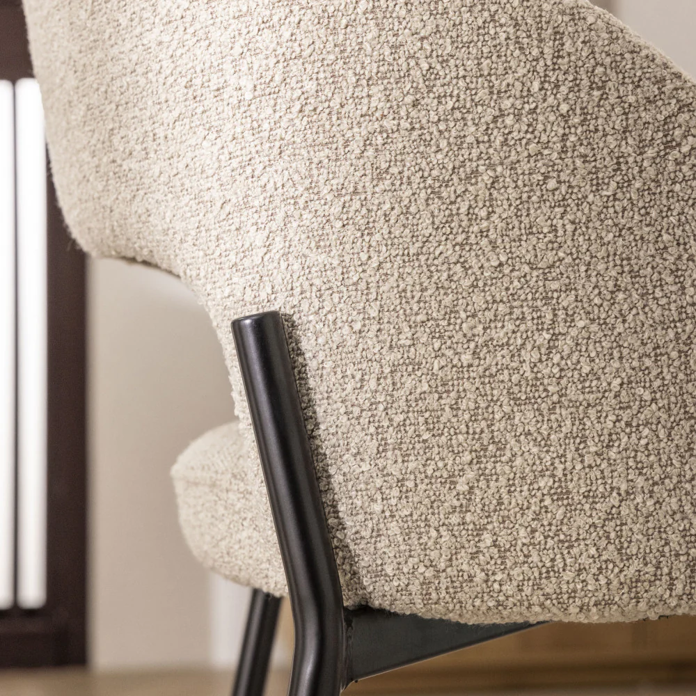 Soren - Lot De 2 Chaises De Bar - Tissu Bouclette & Métal - Beige chiné - Image 5