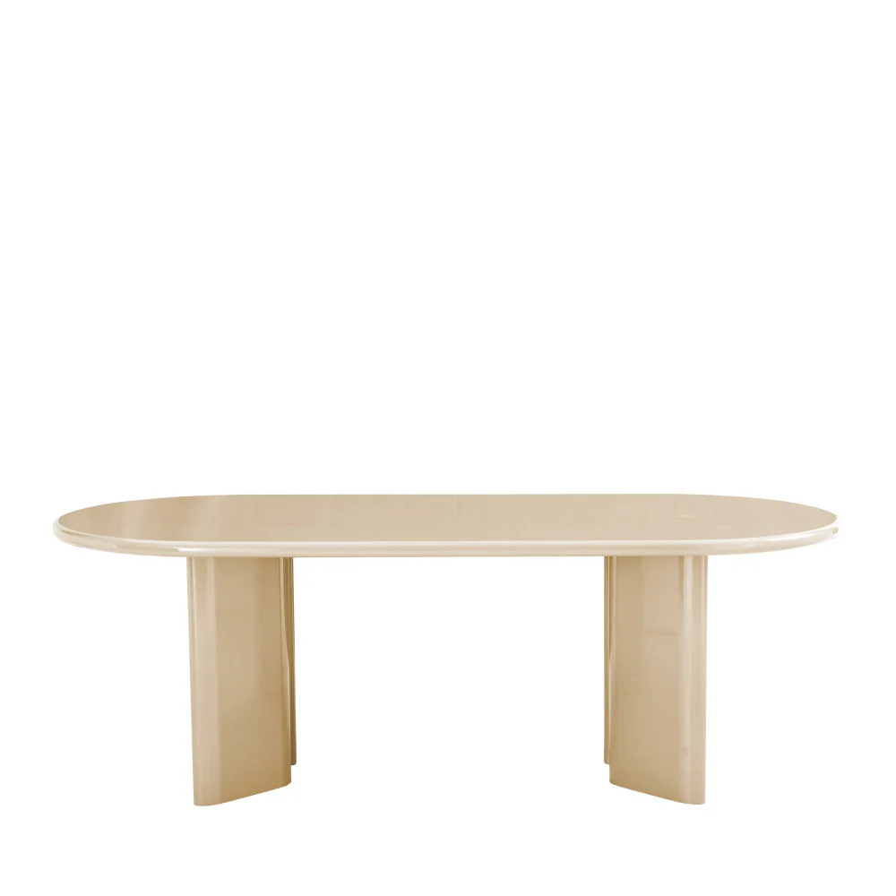 Glossi - Table À Manger 6 Personnes Ovale - Bois Laqué - Grège - Image 2