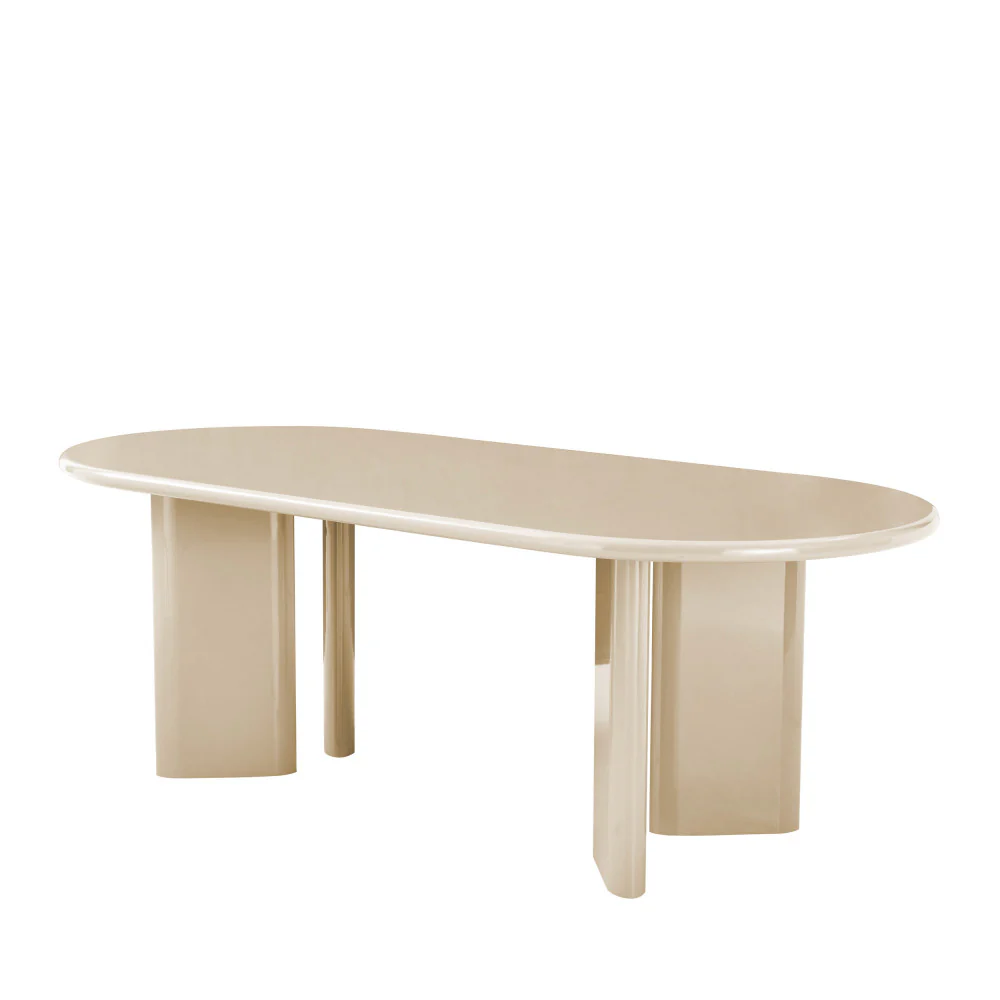 Glossi - Table À Manger 6 Personnes Ovale - Bois Laqué - Grège - Image 3