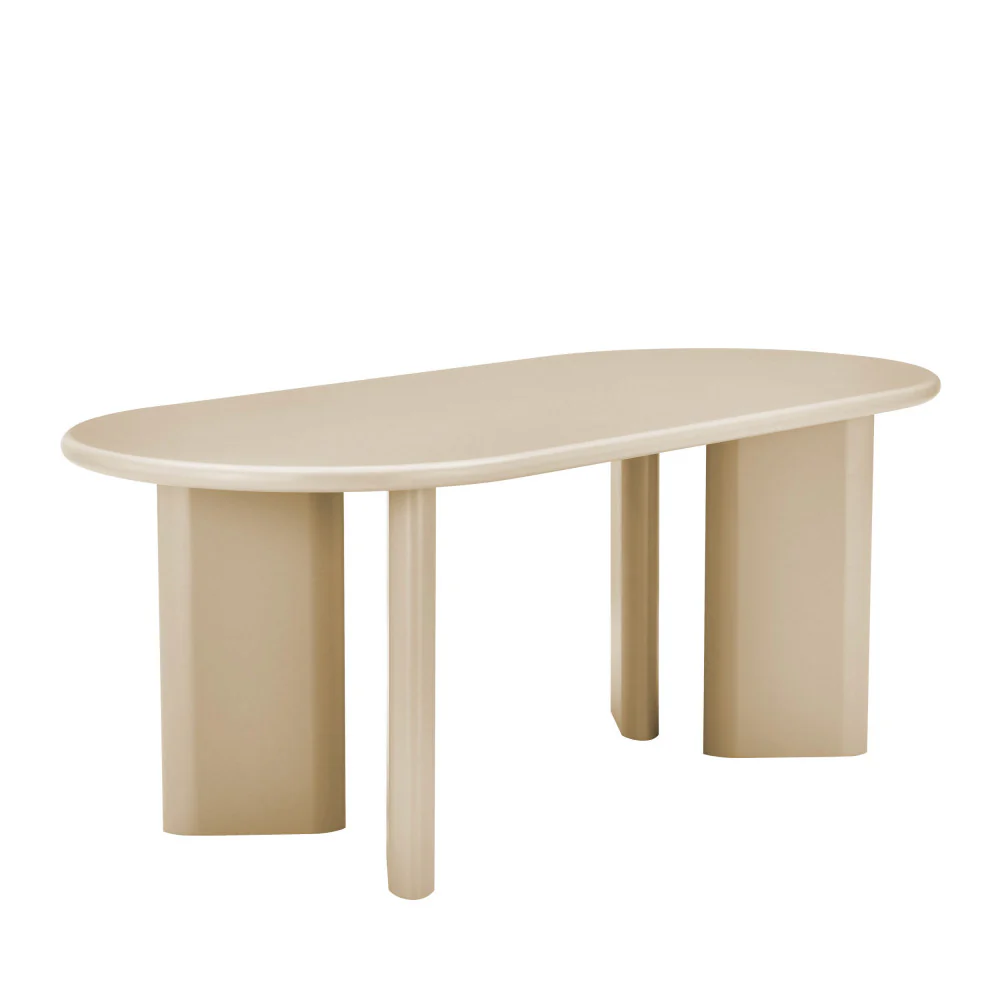 Glossi - Table À Manger 6 Personnes Ovale - Bois Laqué - Grège - Image 6