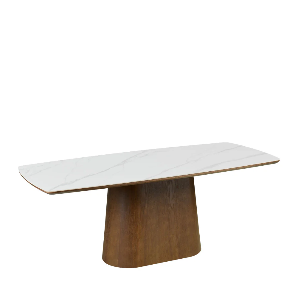 Reno - Table À Manger 8 Personnes - Effet Marbre & Bois - Bois foncé - Image 3