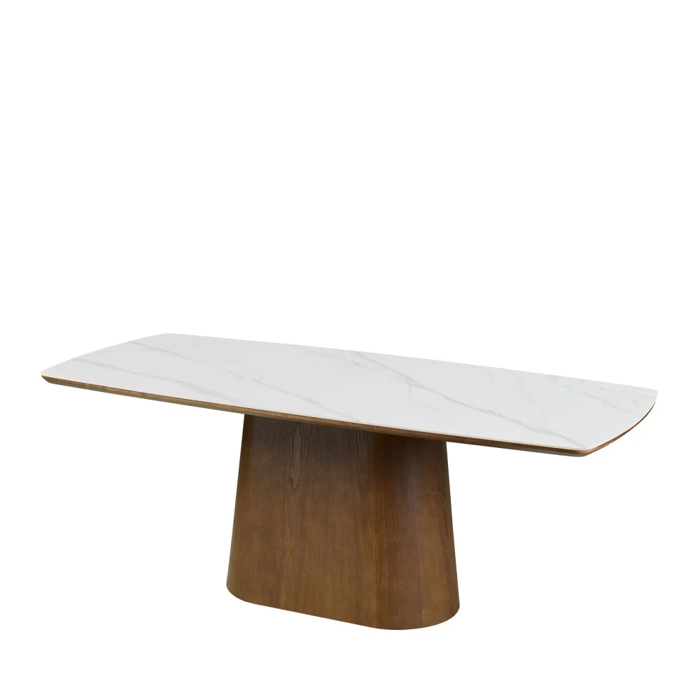 Reno - Table À Manger 8 Personnes - Effet Marbre & Bois - Bois foncé - Image 6