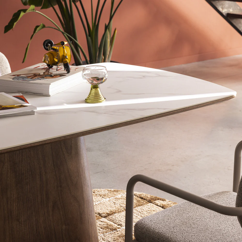 Reno - Table À Manger 8 Personnes - Effet Marbre & Bois - Bois foncé - Image 9