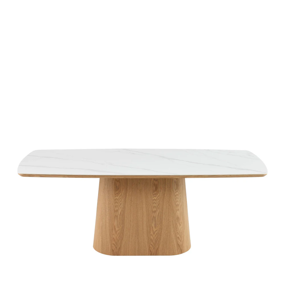 Reno - Table À Manger 8 Personnes - Effet Marbre & Bois - Bois clair - Image 2
