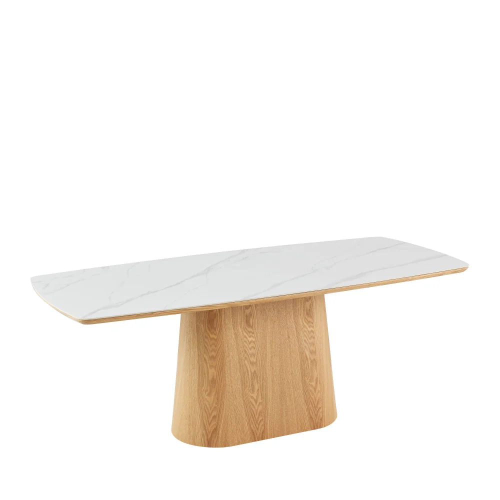 Reno - Table À Manger 8 Personnes - Effet Marbre & Bois - Bois clair - Image 3