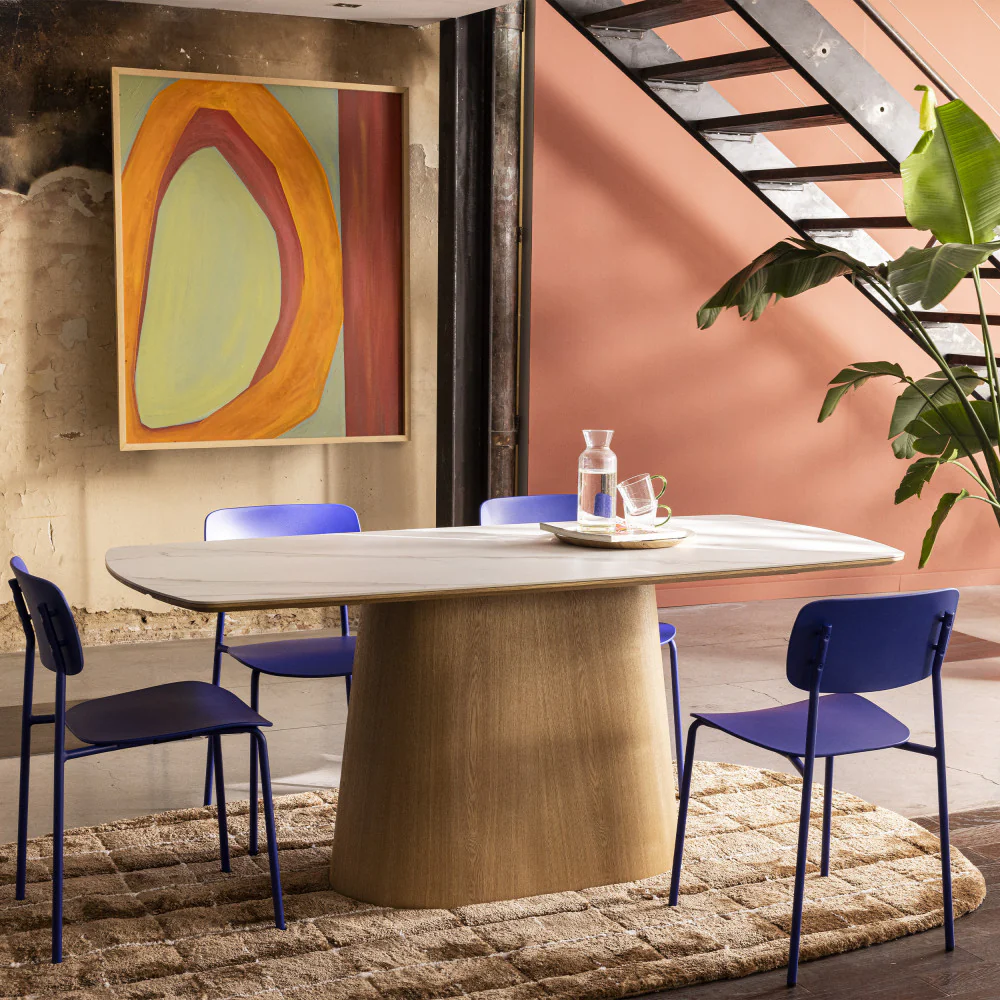 Reno - Table À Manger 8 Personnes - Effet Marbre & Bois - Bois clair - Image 4