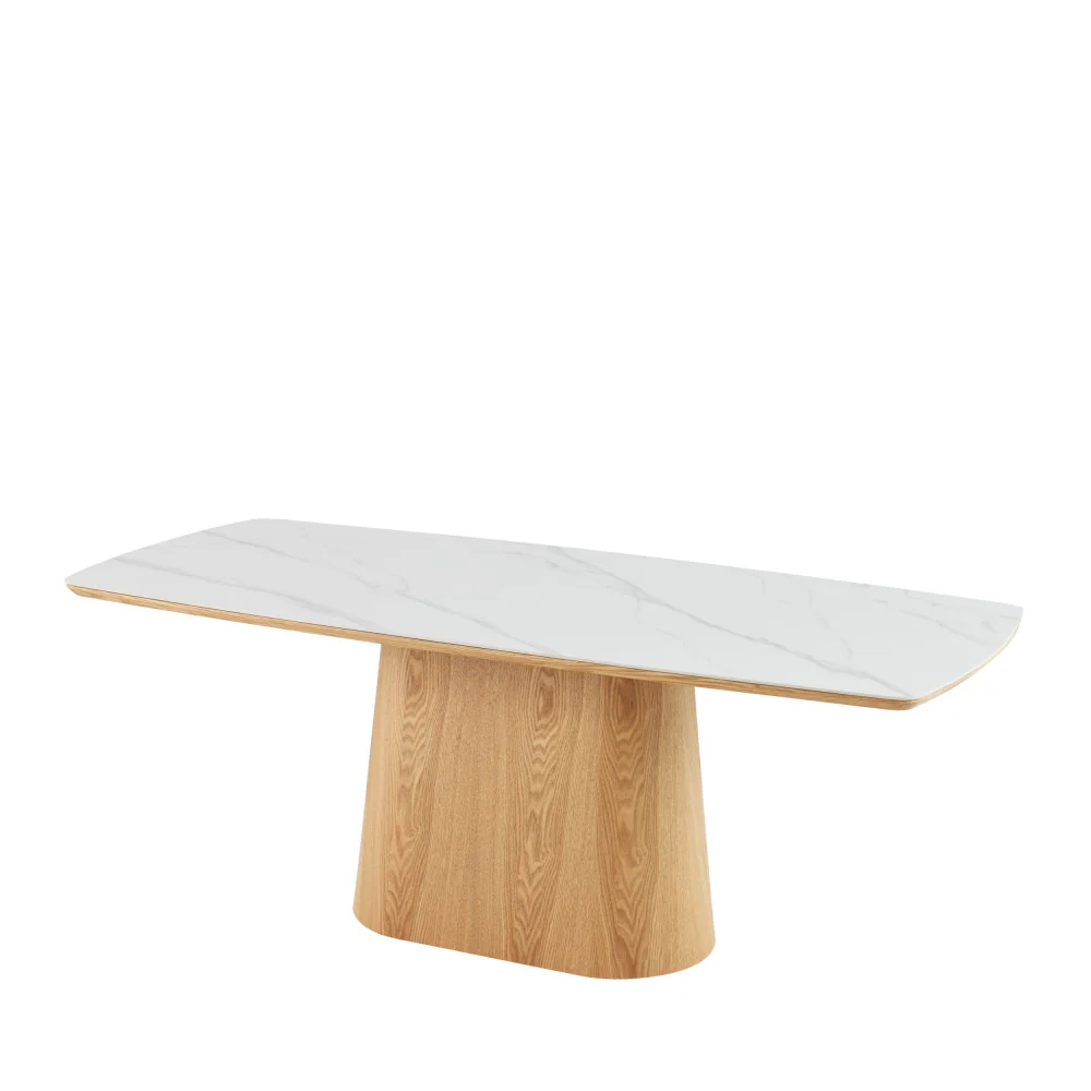 Reno - Table À Manger 8 Personnes - Effet Marbre & Bois - Bois clair - Image 6
