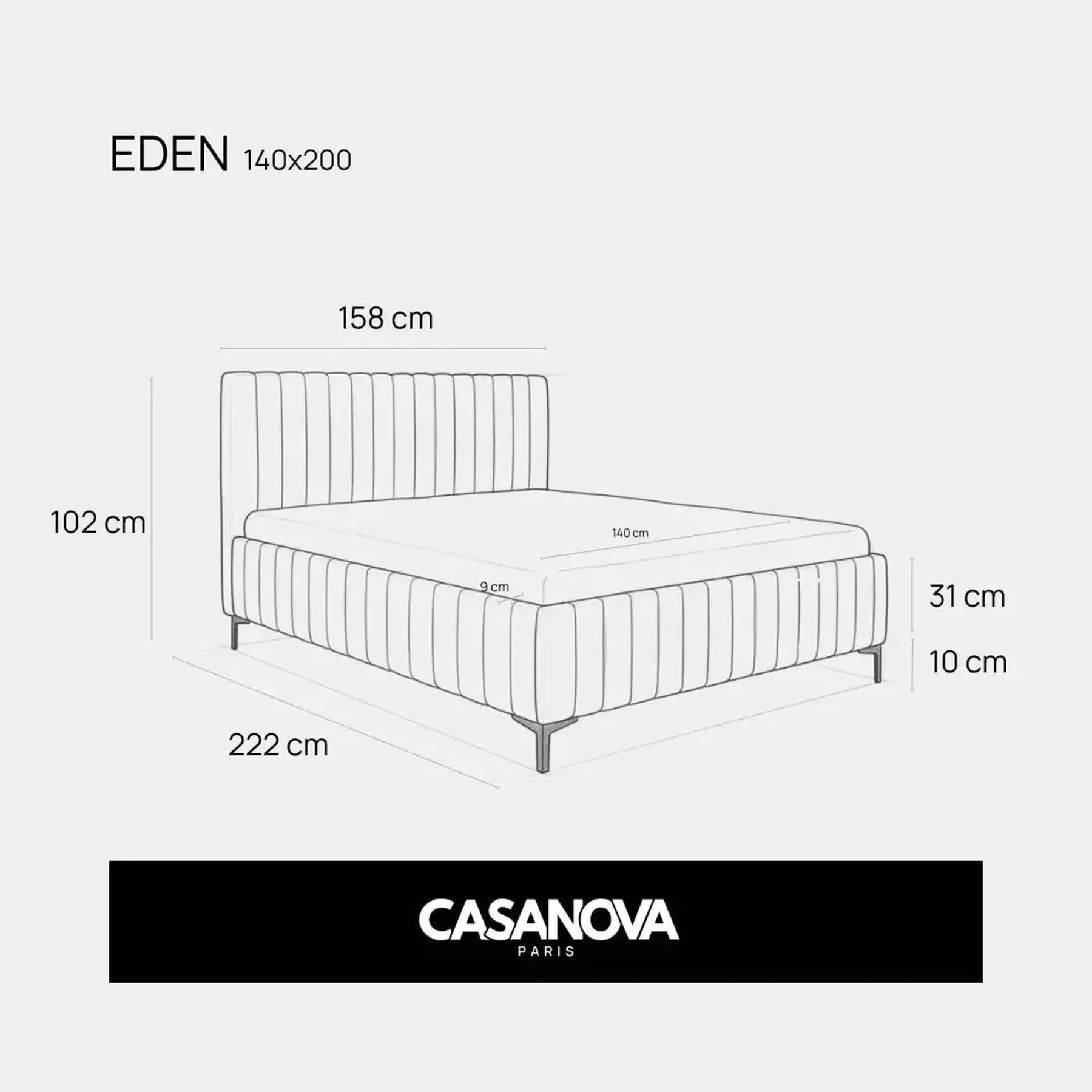 Eden - Lit Coffre Tissu Velours 140X200Cm - Image 9
