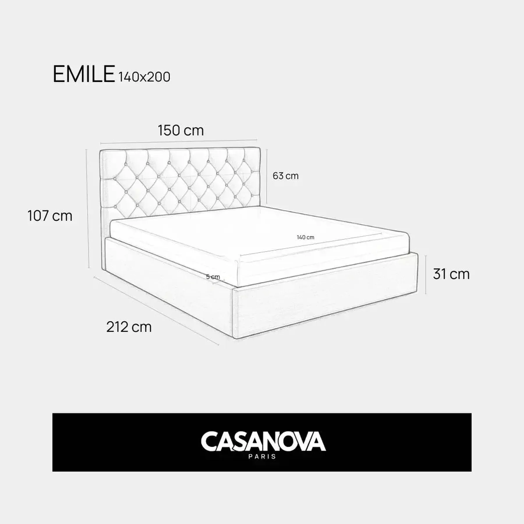 Emile - Lit Coffre Tissu Velours 140X200Cm - Image 11