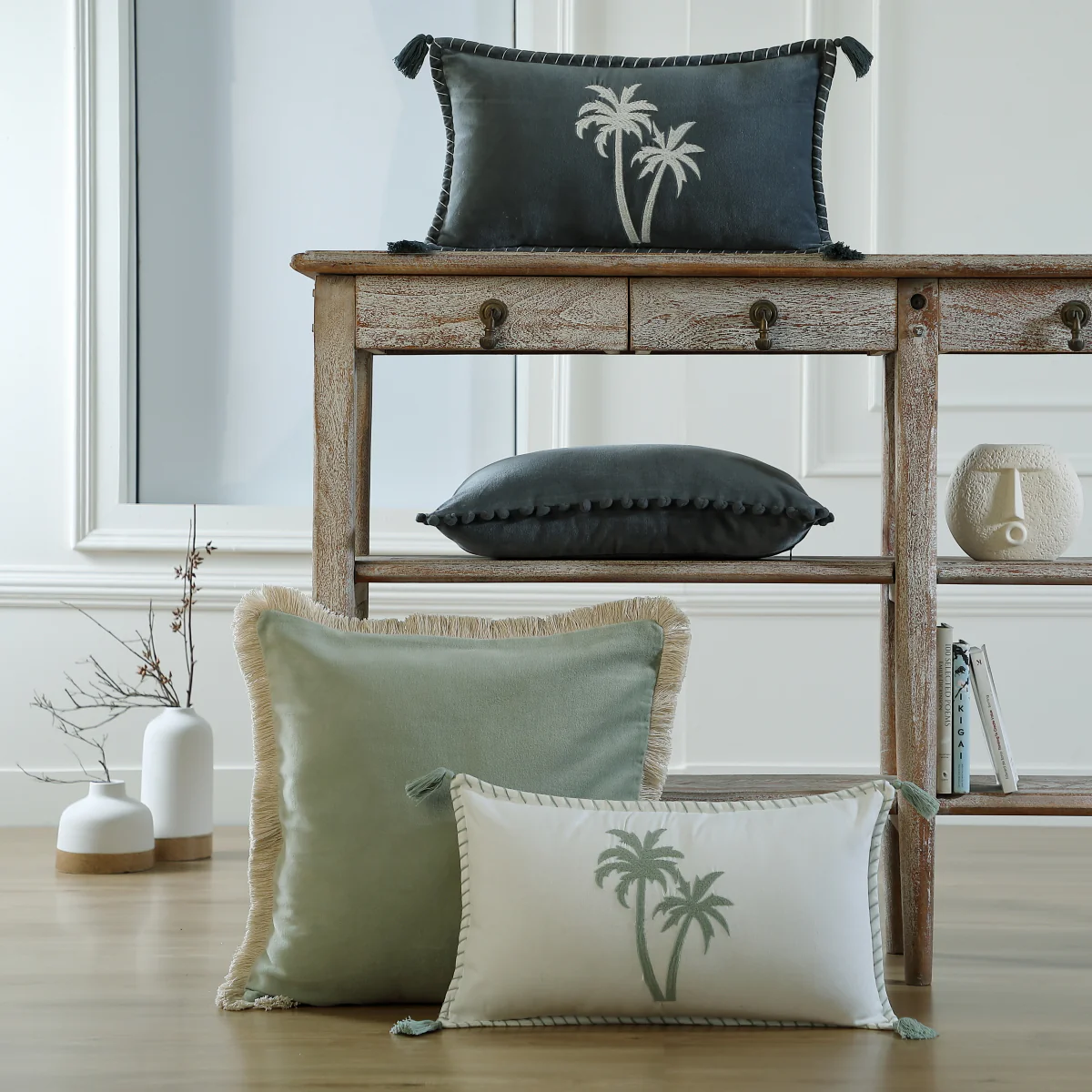 Housse De Coussin - Toile De Coton - Bleu Glacier - Oasis - Image 6
