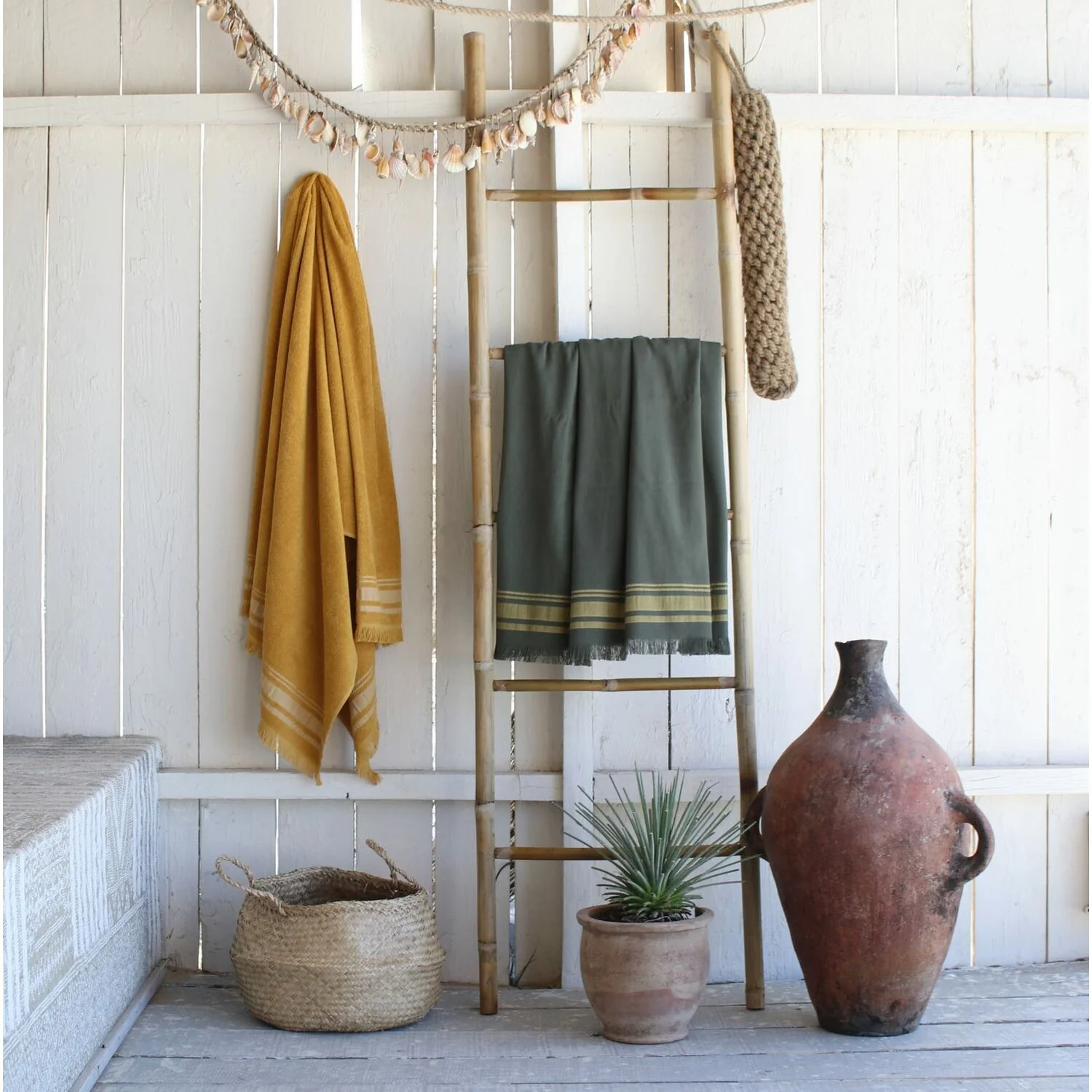 Fouta Éponge - Coton - Vert Kaki / Moutarde - Faro - Image 2