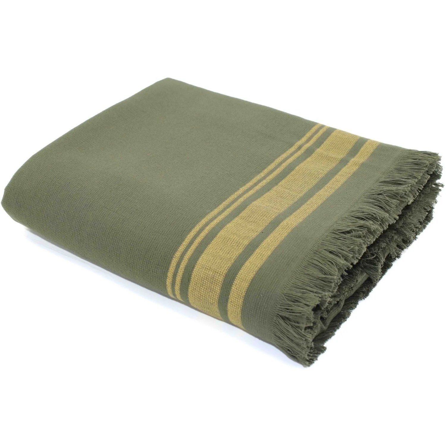 Fouta Éponge - Coton - Vert Kaki / Moutarde - Faro - Image 3