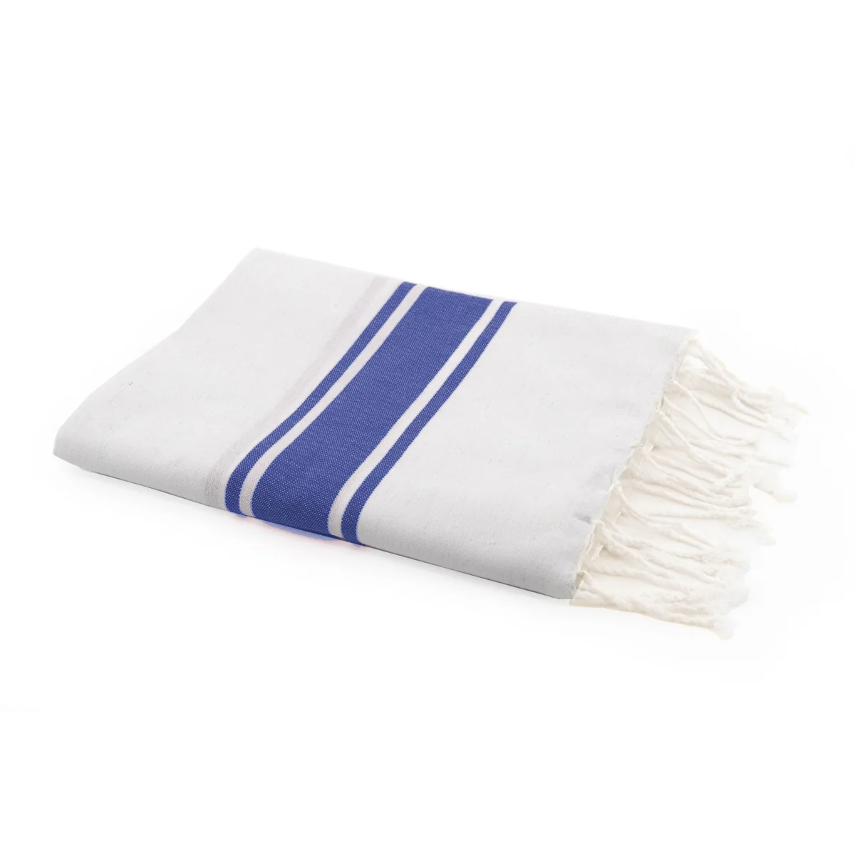 Fouta Blanche - Coton - Blanc / Bleu Grec - St Tropez - Image 2