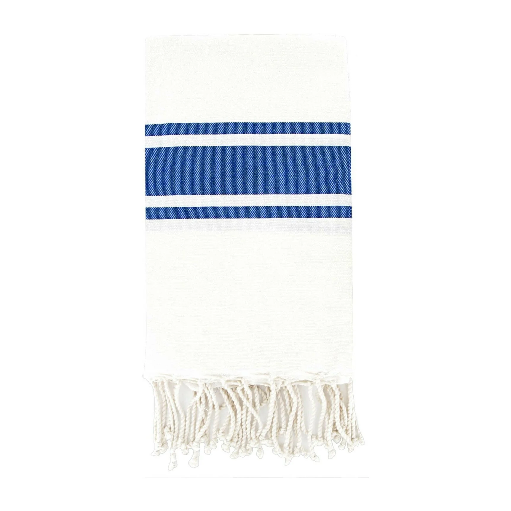 Fouta Blanche - Coton - Blanc / Bleu Grec - St Tropez - Image 3