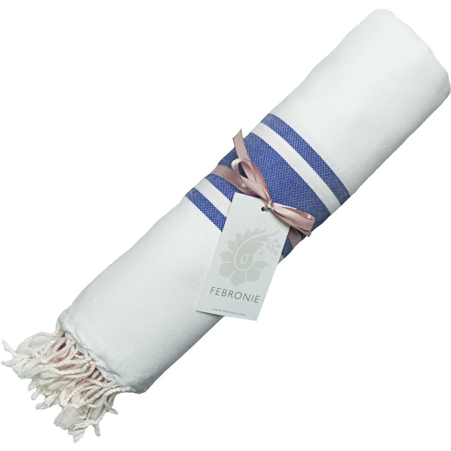 Fouta Blanche - Coton - Blanc / Bleu Grec - St Tropez - Image 9
