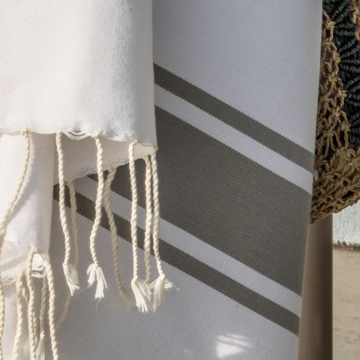 Fouta Blanche - Coton - Blanc / Gris Perle - St Tropez - Image 3
