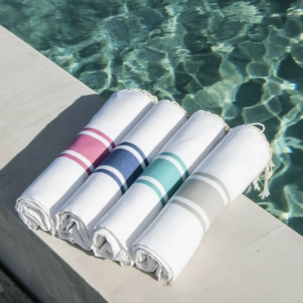 Fouta Blanche - Coton - Blanc / Gris Perle - St Tropez - Image 4