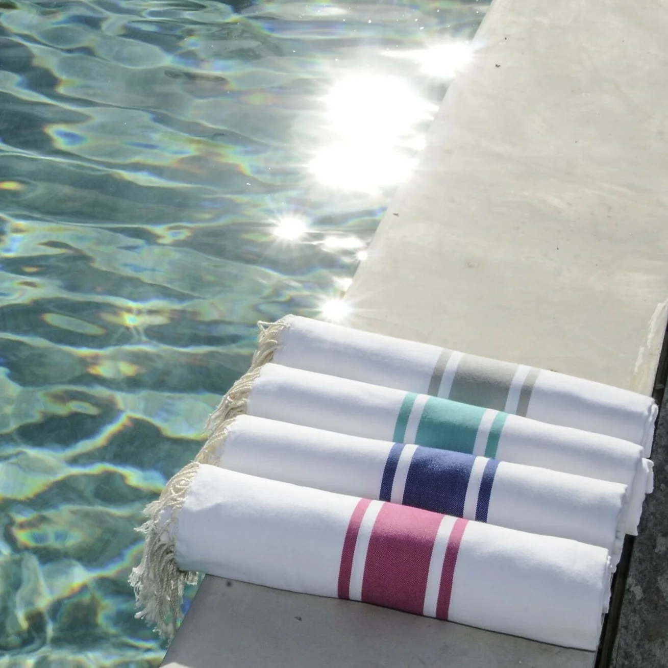 Fouta Blanche - Coton - Blanc / Gris Perle - St Tropez - Image 5