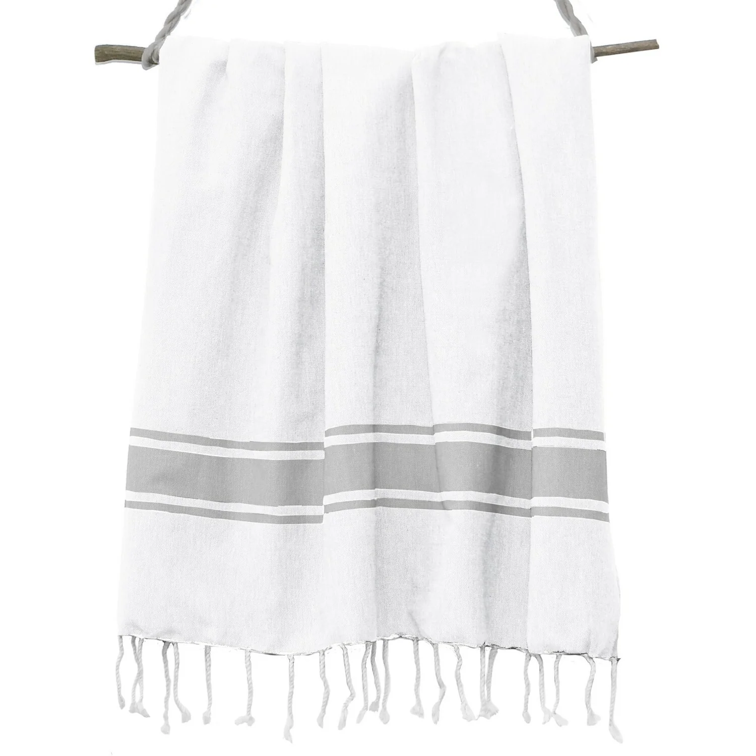 Fouta Blanche - Coton - Blanc / Gris Perle - St Tropez - Image 6