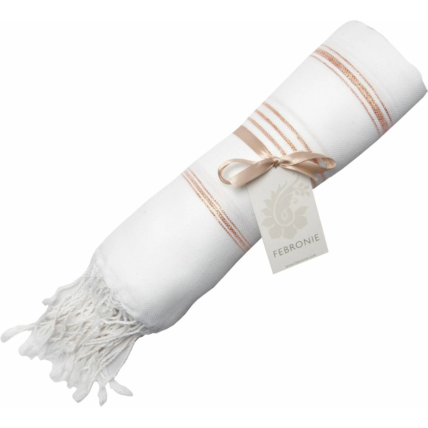 Fouta - Coton - Blanc / Cuivre - Mykonos - Image 6