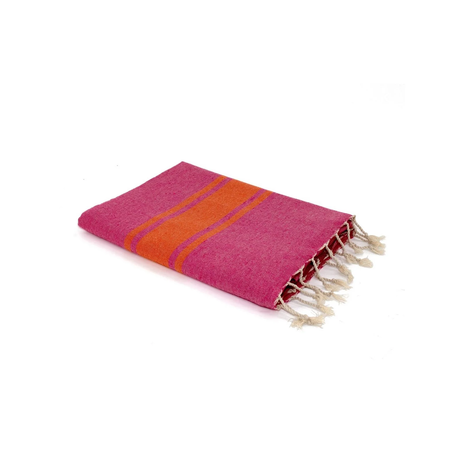 Fouta Bicolore - Coton - Rose Fuchsia / Orange - St Tropez - Image 2
