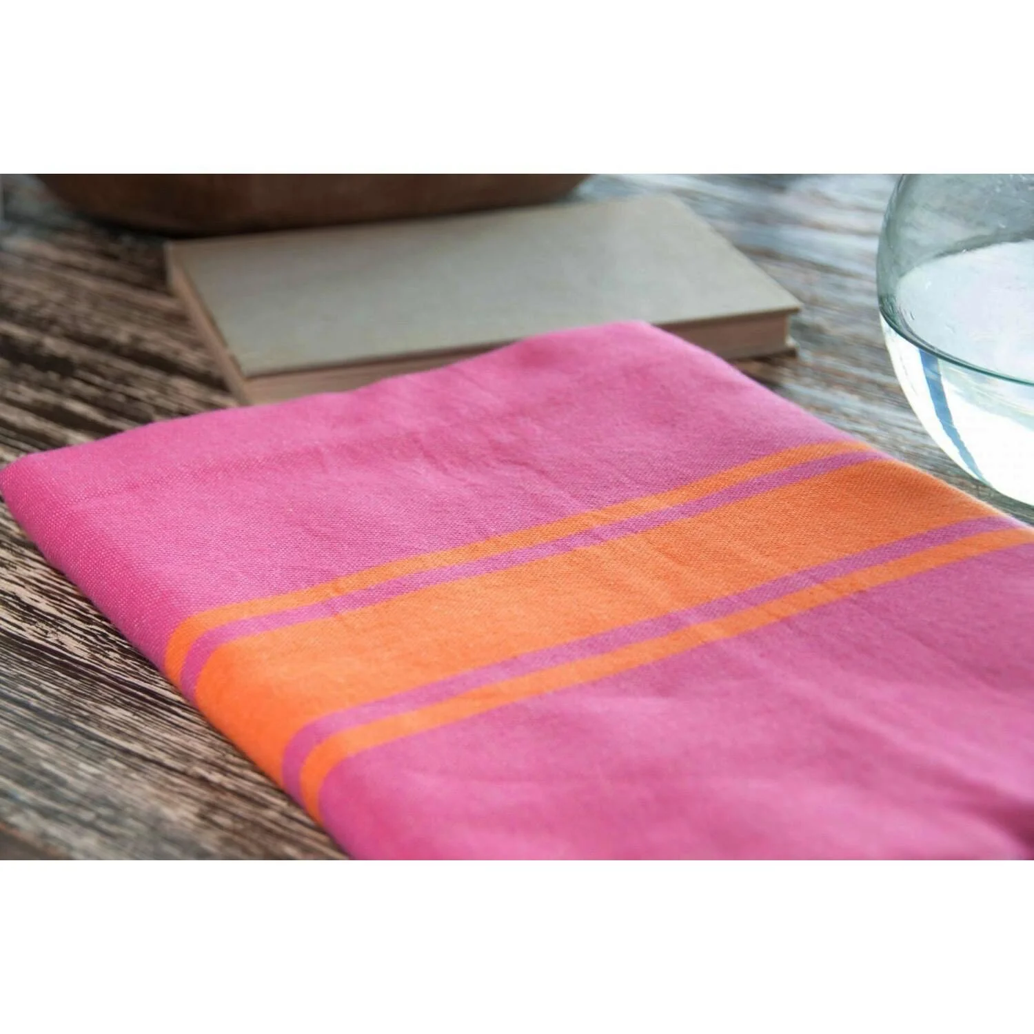 Fouta Bicolore - Coton - Rose Fuchsia / Orange - St Tropez - Image 3