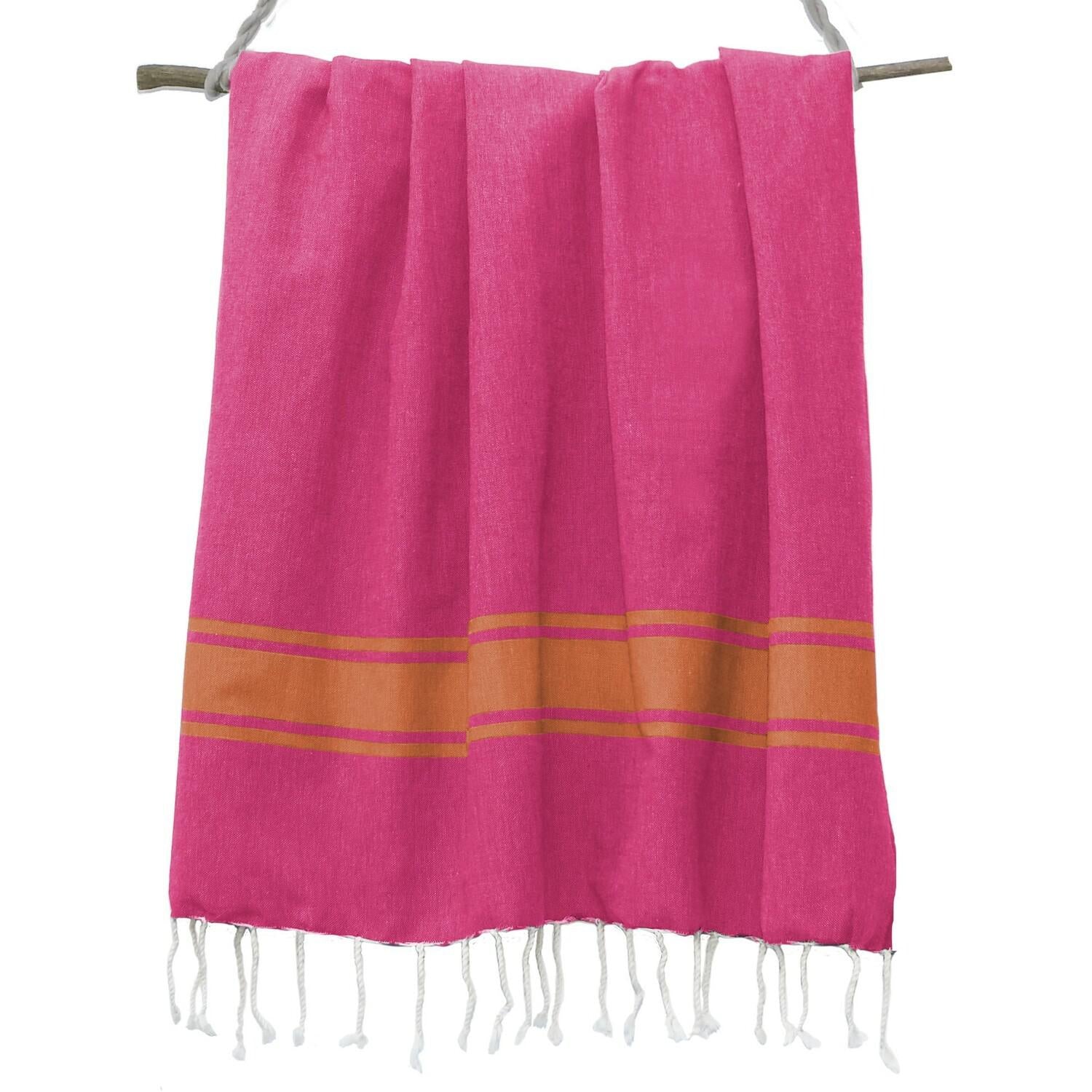 Fouta Bicolore - Coton - Rose Fuchsia / Orange - St Tropez - Image 4